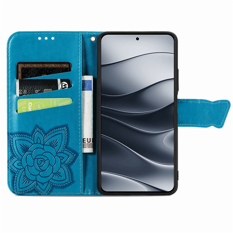 For Xiaomi Redmi Note 14 5G Case PU Leather Wallet Phone Cover Butterfly Pattern - Blue