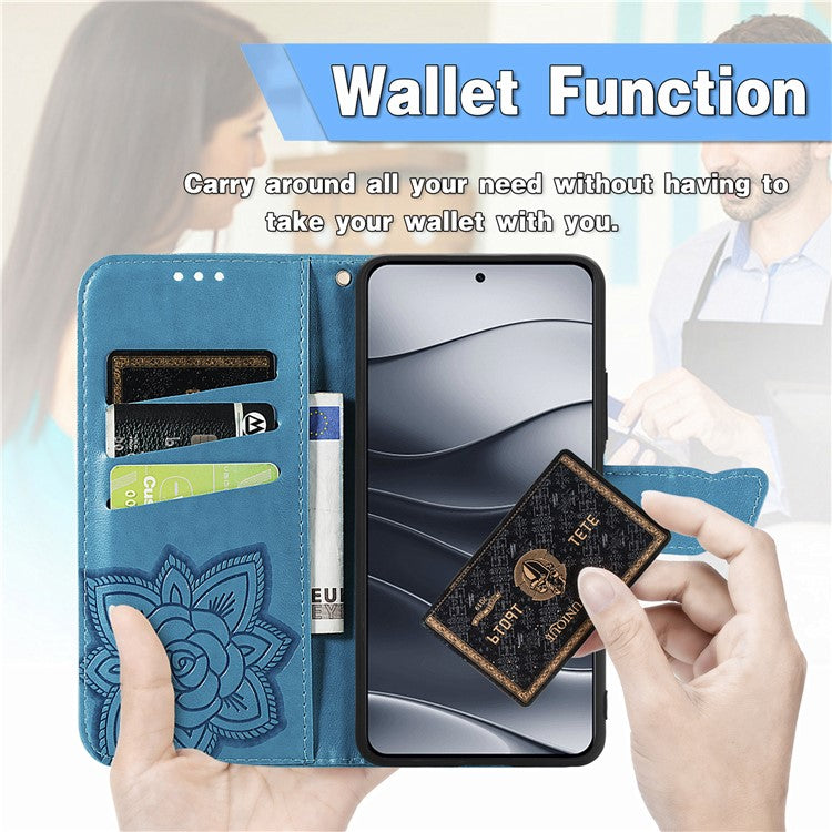 For Xiaomi Redmi Note 14 5G Case PU Leather Wallet Phone Cover Butterfly Pattern - Blue