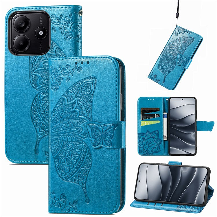 For Xiaomi Redmi Note 14 5G Case PU Leather Wallet Phone Cover Butterfly Pattern - Blue