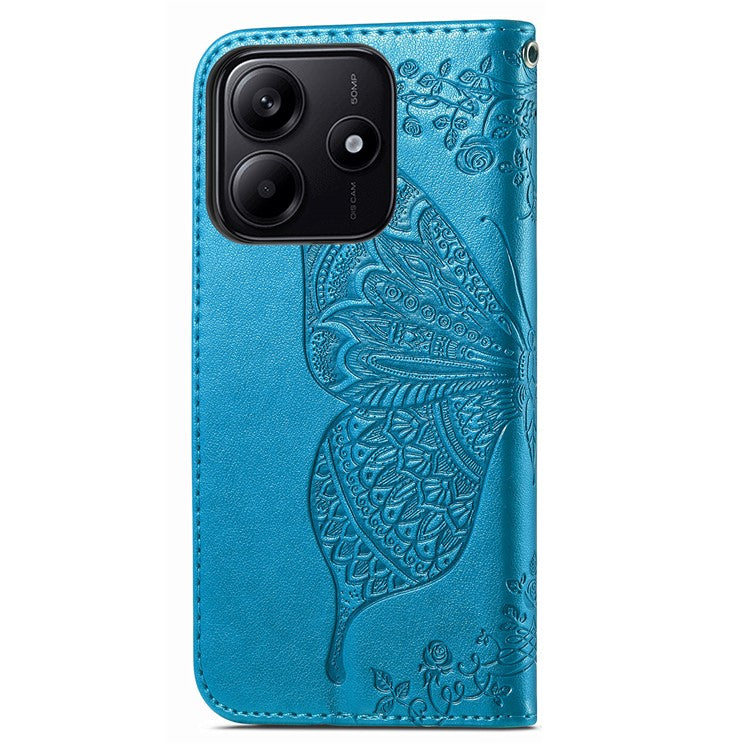 For Xiaomi Redmi Note 14 5G Case PU Leather Wallet Phone Cover Butterfly Pattern - Blue