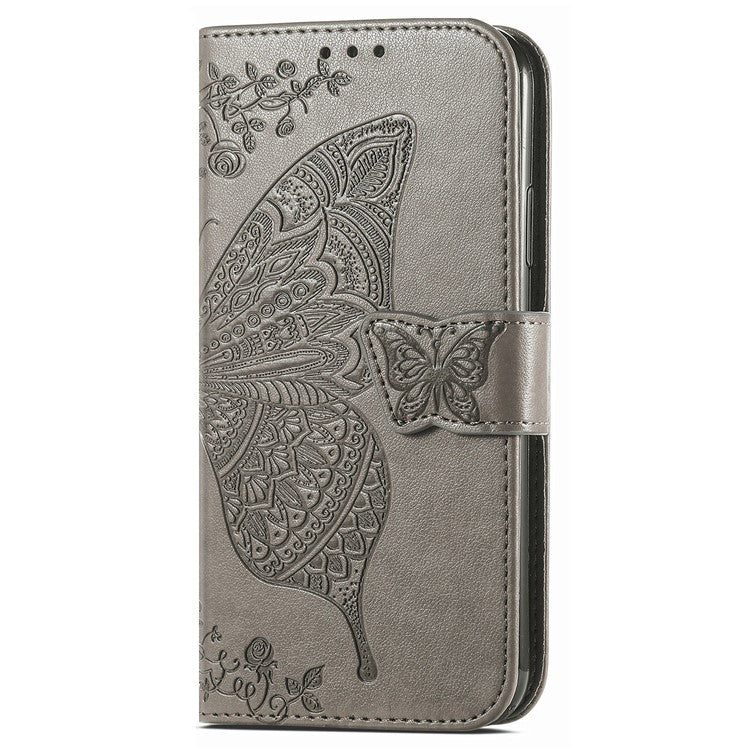 For Xiaomi Redmi Note 14 5G Case PU Leather Wallet Phone Cover Butterfly Pattern - Grey