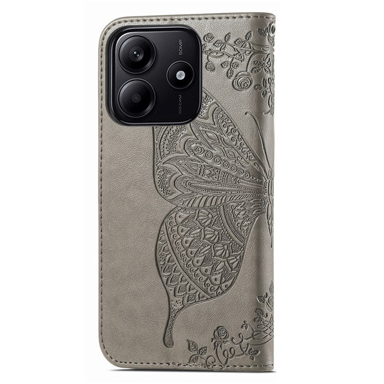 For Xiaomi Redmi Note 14 5G Case PU Leather Wallet Phone Cover Butterfly Pattern - Grey