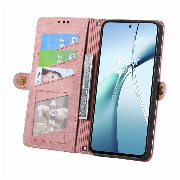 For Xiaomi Redmi Note 14 5G Case Zipper Wallet Geometry Lines Leather Phone Cover - Pink