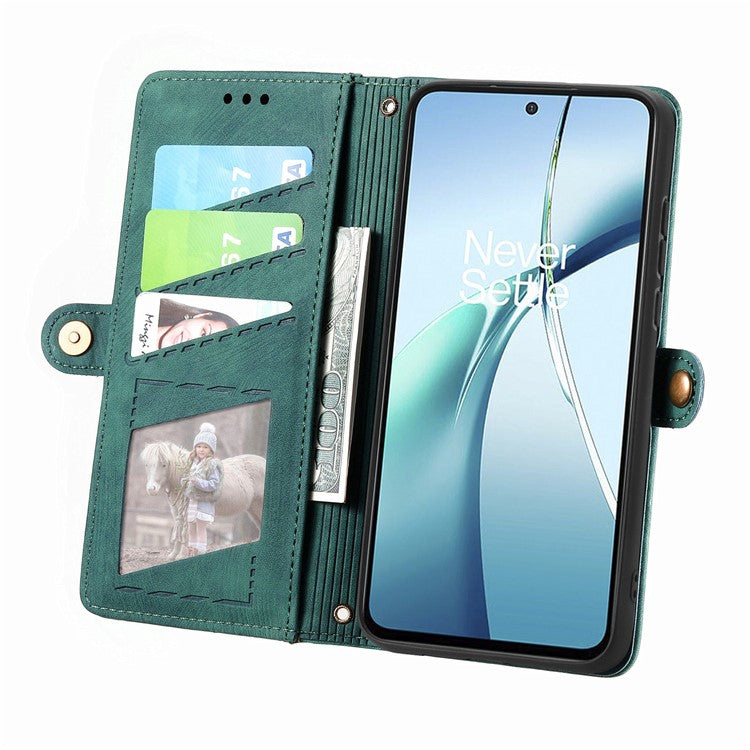 For Xiaomi Redmi Note 14 5G Case Zipper Wallet Geometry Lines Leather Phone Cover - Green