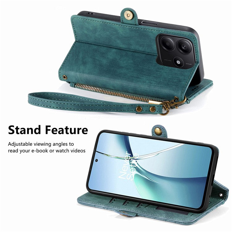 For Xiaomi Redmi Note 14 5G Case Zipper Wallet Geometry Lines Leather Phone Cover - Green