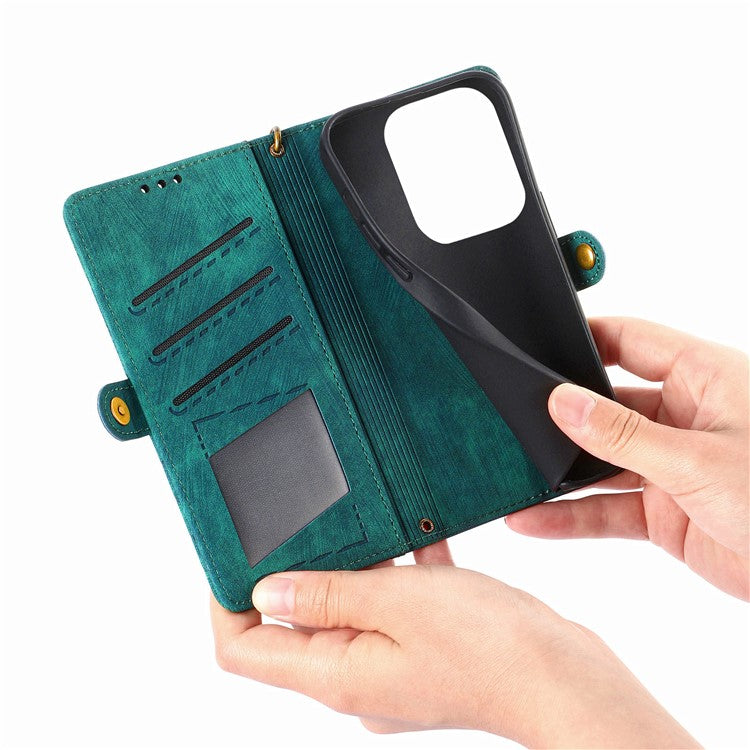 For Xiaomi Redmi Note 14 5G Case Zipper Wallet Geometry Lines Leather Phone Cover - Green