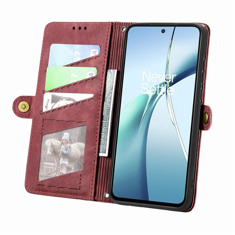 For Xiaomi Redmi Note 14 5G Case Zipper Wallet Geometry Lines Leather Phone Cover - Red