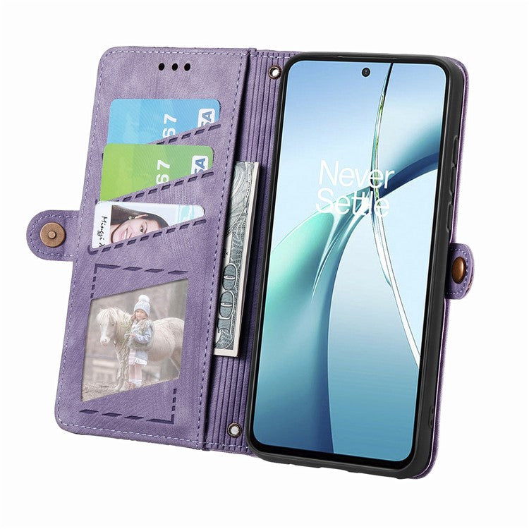 For Xiaomi Redmi Note 14 5G Case Zipper Wallet Geometry Lines Leather Phone Cover - Light Purple