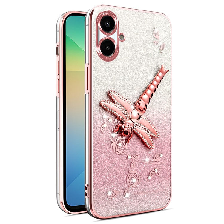 KADEM For Samsung Galaxy A06 Case Dragonfly Kickstand TPU Flowers Glitter Phone Cover - Pink