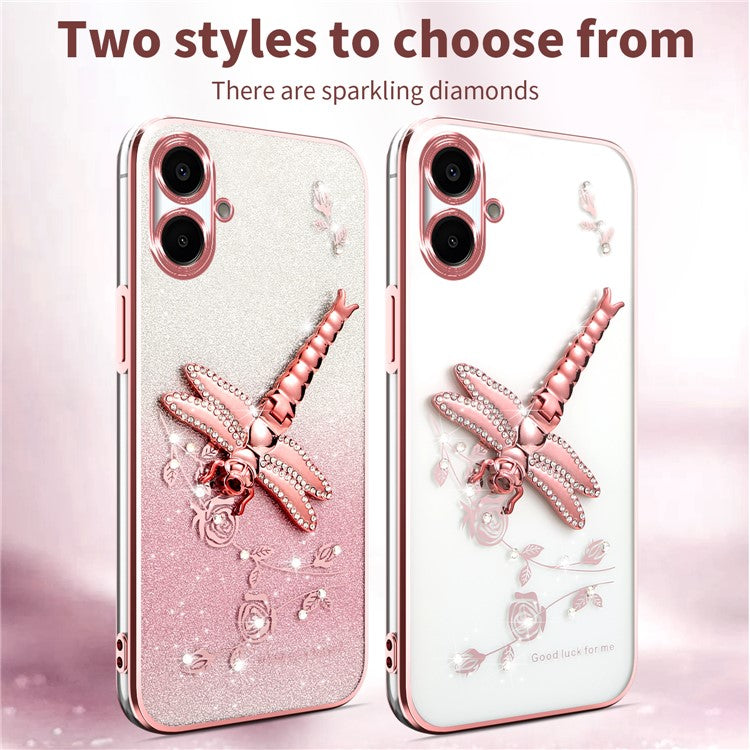 KADEM For Samsung Galaxy A06 Case Dragonfly Kickstand TPU Flowers Glitter Phone Cover - Pink