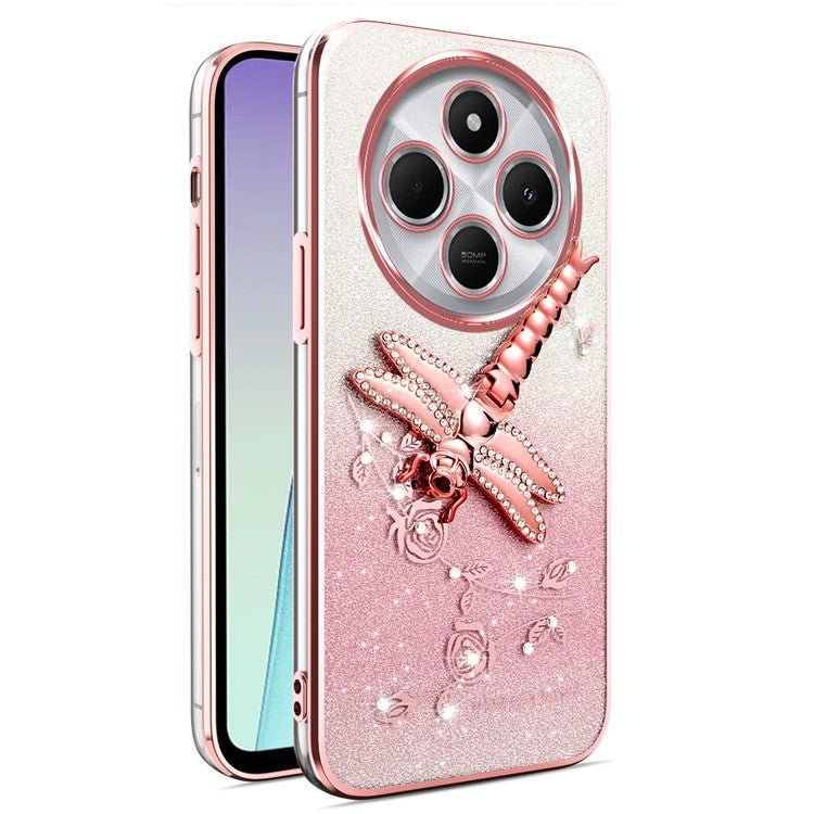 KADEM For vivo Y300 Pro 5G Case Dragonfly Kickstand TPU Flowers Glitter Phone Cover - Pink