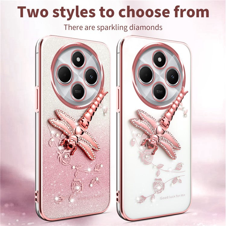 KADEM For vivo Y300 Pro 5G Case Dragonfly Kickstand TPU Flowers Glitter Phone Cover - Pink