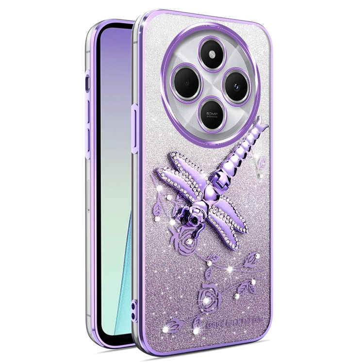 KADEM For vivo Y300 Pro 5G Case Dragonfly Kickstand TPU Flowers Glitter Phone Cover - Purple