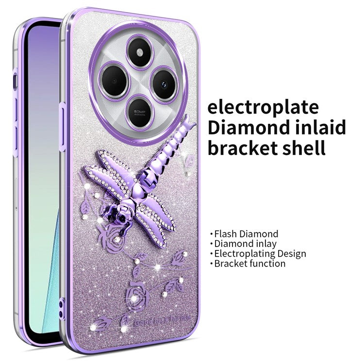 KADEM For vivo Y300 Pro 5G Case Dragonfly Kickstand TPU Flowers Glitter Phone Cover - Purple