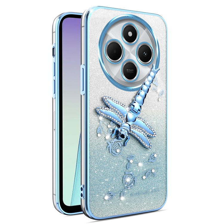 KADEM For vivo Y300 Pro 5G Case Dragonfly Kickstand TPU Flowers Glitter Phone Cover - Blue