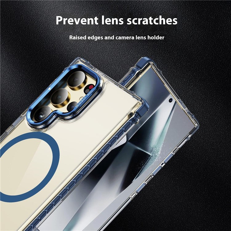 For Samsung Galaxy S25 Ultra Phone Case with Lens Kickstand Clear Cover Compatible with MagSafe - Blue