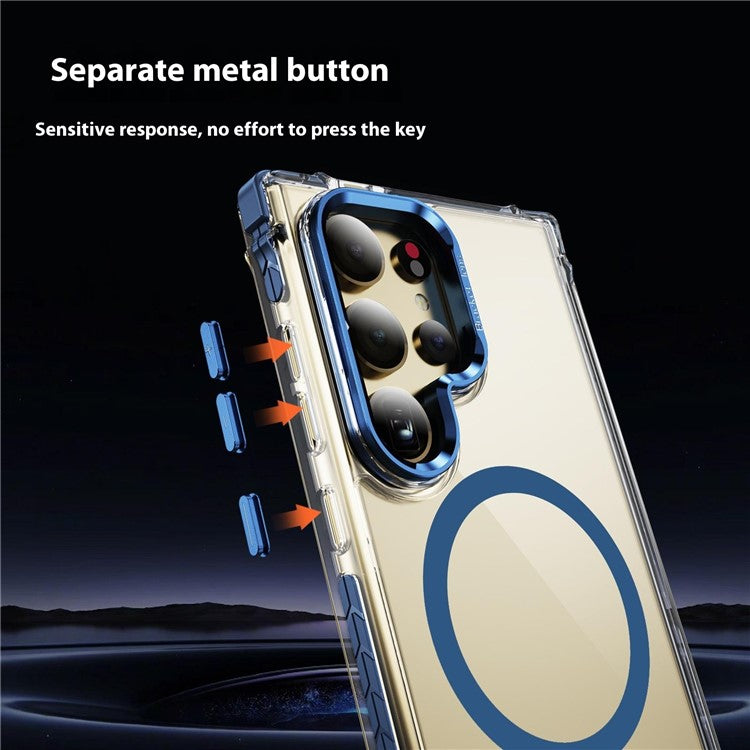 For Samsung Galaxy S25 Ultra Phone Case with Lens Kickstand Clear Cover Compatible with MagSafe - Blue