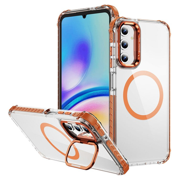 For Samsung Galaxy S25 Clear Phone Case with Lens Kickstand Cover Compatible with MagSafe - Orange