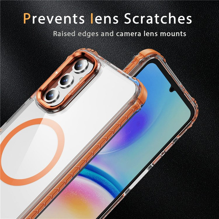 For Samsung Galaxy S25 Clear Phone Case with Lens Kickstand Cover Compatible with MagSafe - Orange