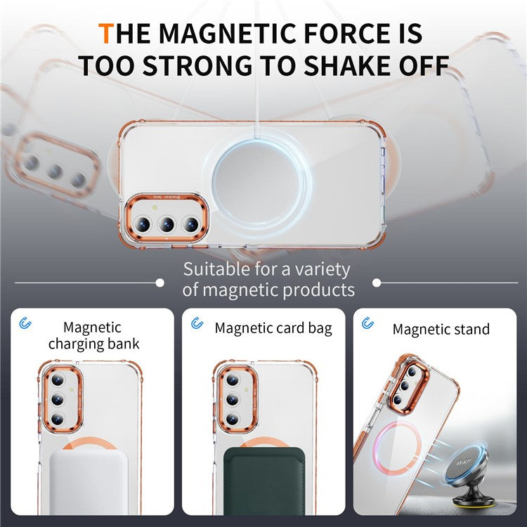 For Samsung Galaxy S25 Clear Phone Case with Lens Kickstand Cover Compatible with MagSafe - Orange