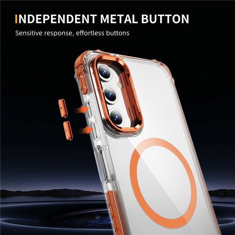 For Samsung Galaxy S25 Clear Phone Case with Lens Kickstand Cover Compatible with MagSafe - Orange