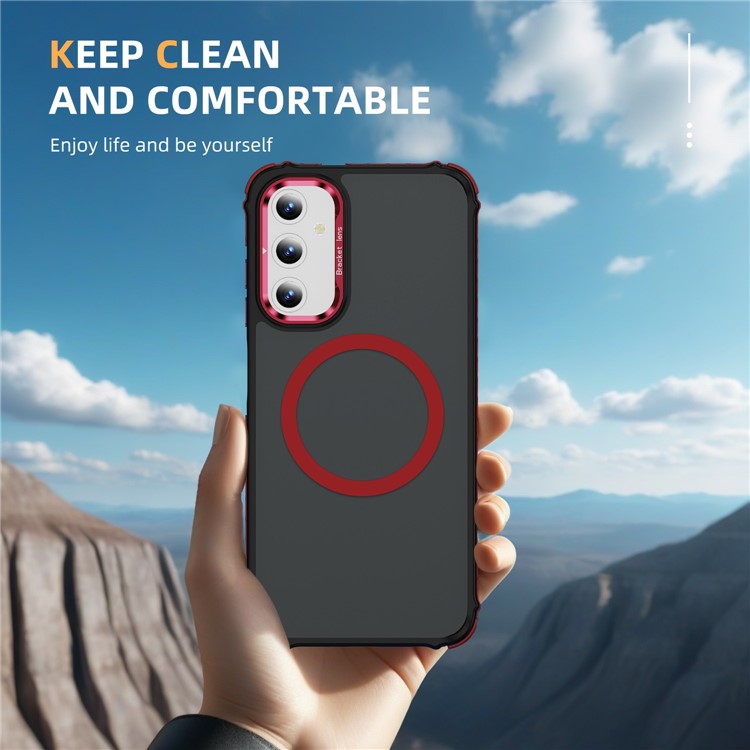 For Samsung Galaxy S25 Case with Lens Kickstand Matte Back Cover Compatible with MagSafe - Red