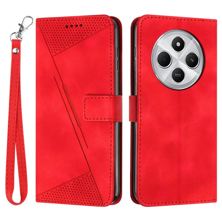 For Xiaomi Poco C75 4G / Redmi 14R 5G / 14C 4G Case Handbag Imprinted Triangle Leather Phone Cover - Red