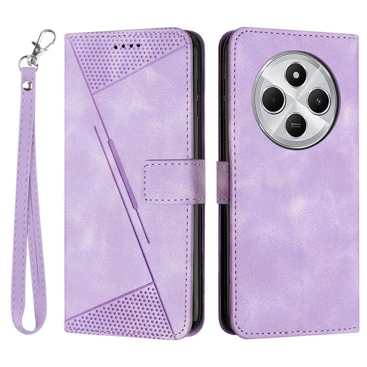 For Xiaomi Poco C75 4G / Redmi 14R 5G / 14C 4G Case Handbag Imprinted Triangle Leather Phone Cover - Purple