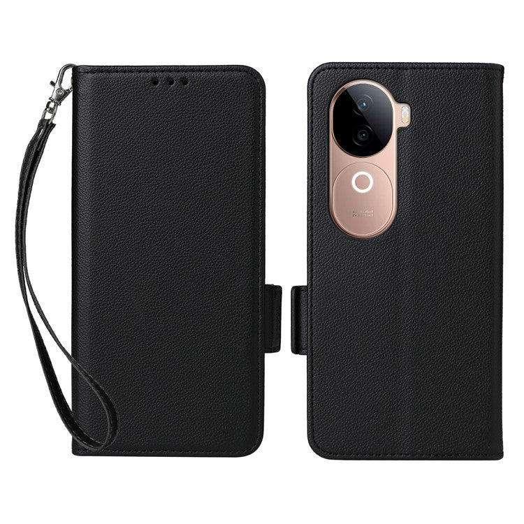 For vivo V40e 5G / iQOO Z9s 5G Case Litchi Texture PU Leather Wallet Flip Phone Cover - Black