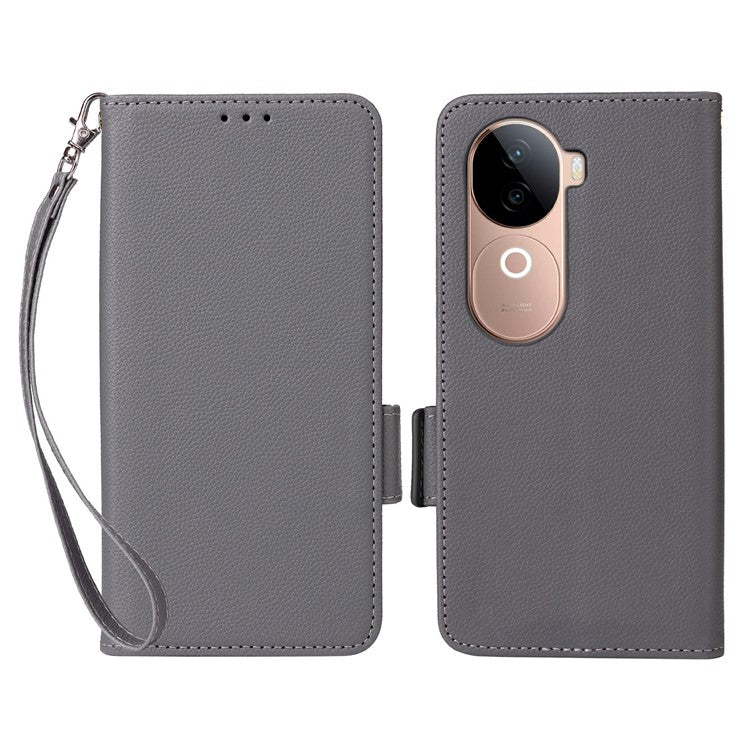 For vivo V40e 5G / iQOO Z9s 5G Case Litchi Texture PU Leather Wallet Flip Phone Cover - Grey