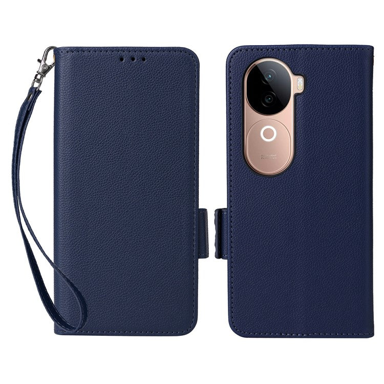 For vivo V40e 5G / iQOO Z9s 5G Case Litchi Texture PU Leather Wallet Flip Phone Cover - Dark Blue