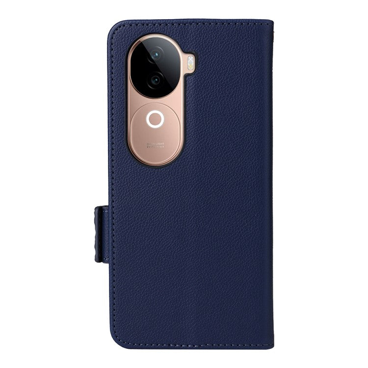 For vivo V40e 5G / iQOO Z9s 5G Case Litchi Texture PU Leather Wallet Flip Phone Cover - Dark Blue