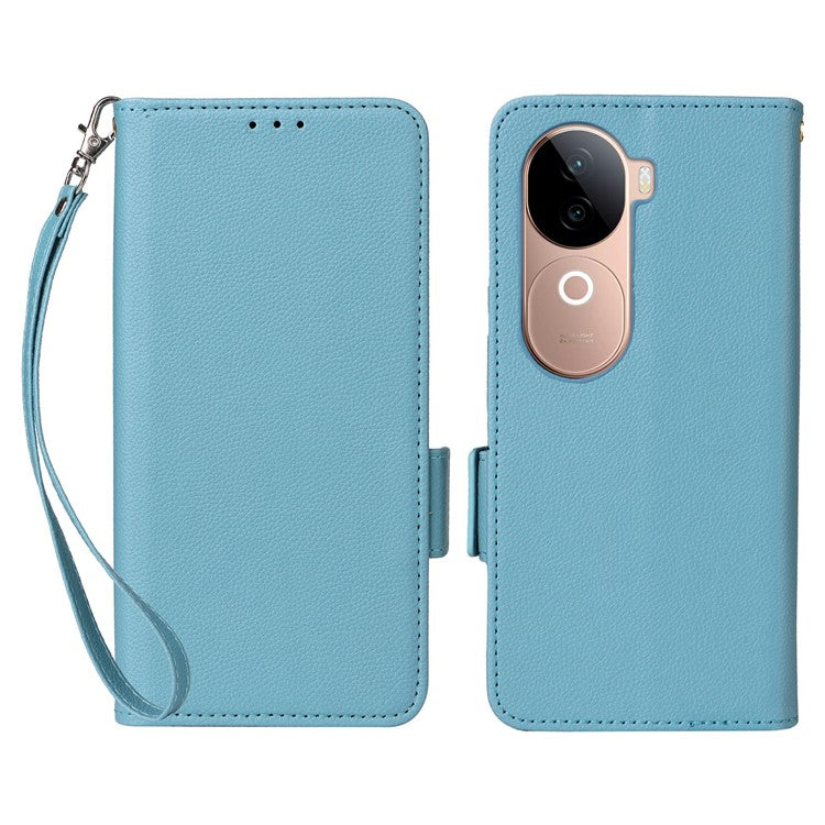 For vivo V40e 5G / iQOO Z9s 5G Case Litchi Texture PU Leather Wallet Flip Phone Cover - Baby Blue