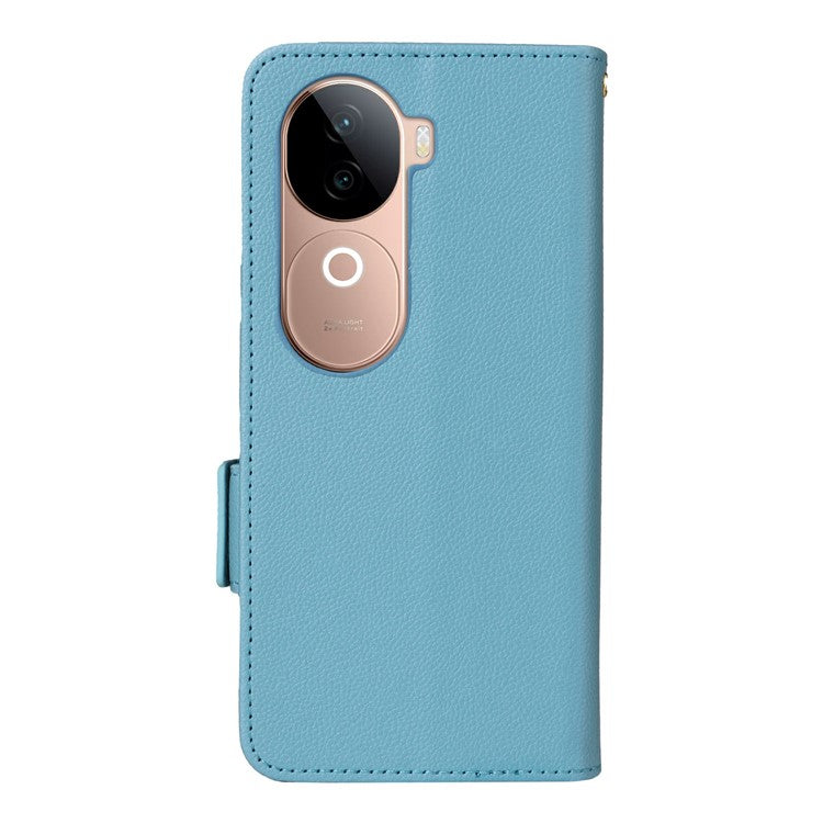 For vivo V40e 5G / iQOO Z9s 5G Case Litchi Texture PU Leather Wallet Flip Phone Cover - Baby Blue