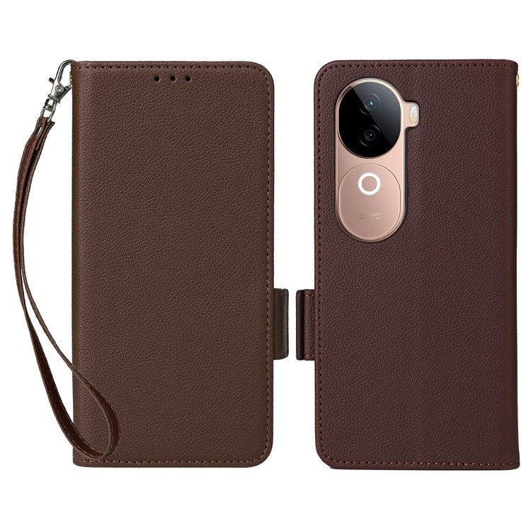 For vivo V40e 5G / iQOO Z9s 5G Case Litchi Texture PU Leather Wallet Flip Phone Cover - Brown