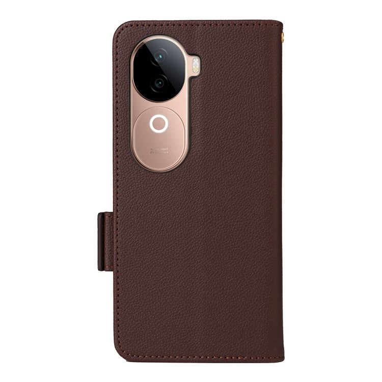 For vivo V40e 5G / iQOO Z9s 5G Case Litchi Texture PU Leather Wallet Flip Phone Cover - Brown