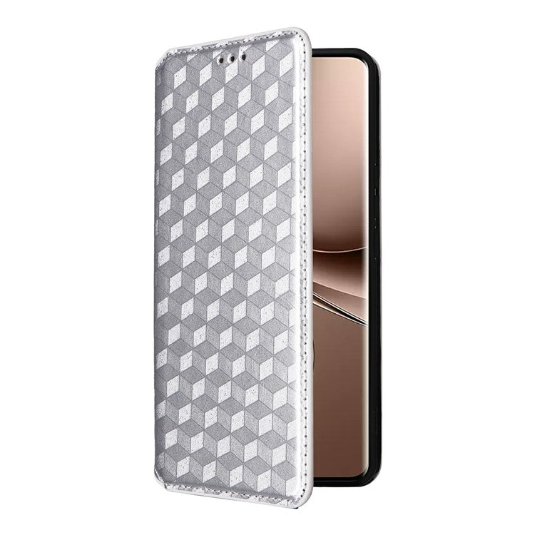 For vivo V40e 5G / iQOO Z9s 5G Wallet Case Rhombus Imprinted Leather Phone Cover - Silver