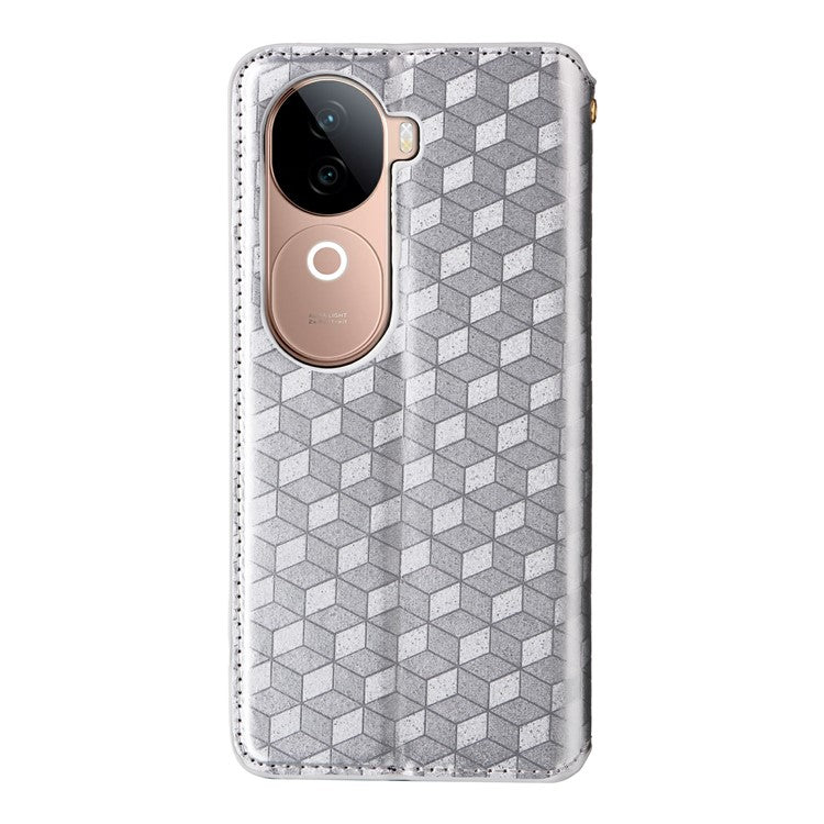 For vivo V40e 5G / iQOO Z9s 5G Wallet Case Rhombus Imprinted Leather Phone Cover - Silver