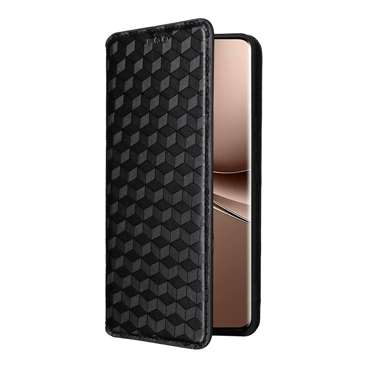 For vivo V40e 5G / iQOO Z9s 5G Wallet Case Rhombus Imprinted Leather Phone Cover - Black