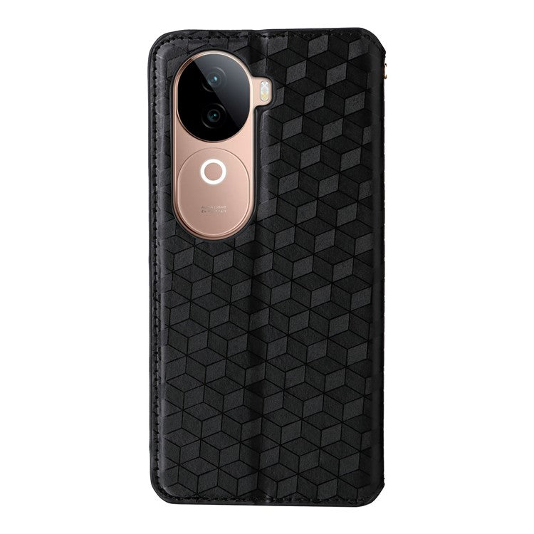 For vivo V40e 5G / iQOO Z9s 5G Wallet Case Rhombus Imprinted Leather Phone Cover - Black