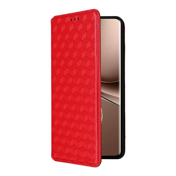 For vivo V40e 5G / iQOO Z9s 5G Wallet Case Rhombus Imprinted Leather Phone Cover - Red