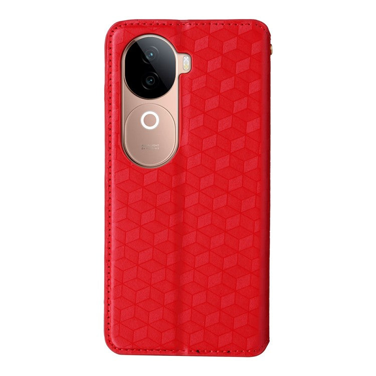 For vivo V40e 5G / iQOO Z9s 5G Wallet Case Rhombus Imprinted Leather Phone Cover - Red