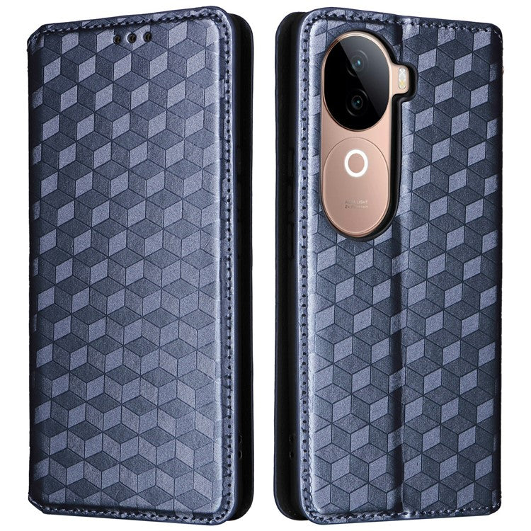 For vivo V40e 5G / iQOO Z9s 5G Wallet Case Rhombus Imprinted Leather Phone Cover - Blue