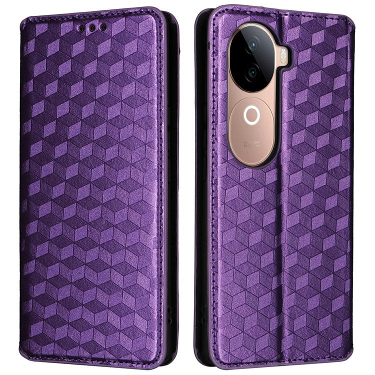 For vivo V40e 5G / iQOO Z9s 5G Wallet Case Rhombus Imprinted Leather Phone Cover - Purple