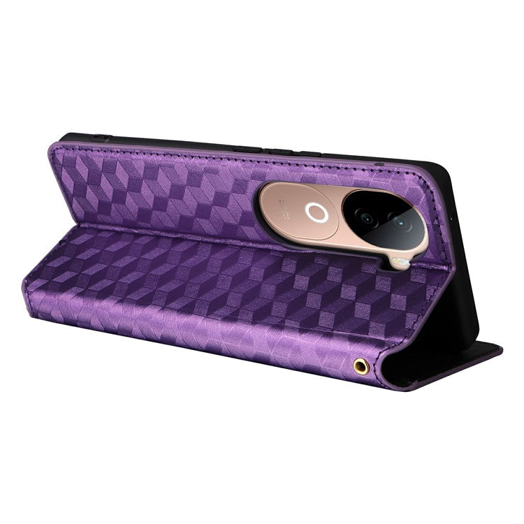 For vivo V40e 5G / iQOO Z9s 5G Wallet Case Rhombus Imprinted Leather Phone Cover - Purple