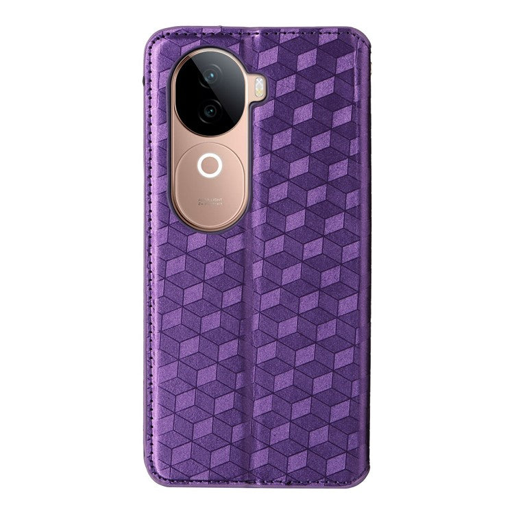 For vivo V40e 5G / iQOO Z9s 5G Wallet Case Rhombus Imprinted Leather Phone Cover - Purple