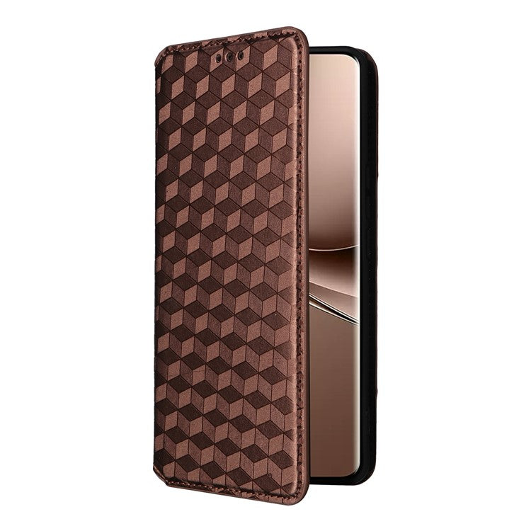 For vivo V40e 5G / iQOO Z9s 5G Wallet Case Rhombus Imprinted Leather Phone Cover - Brown