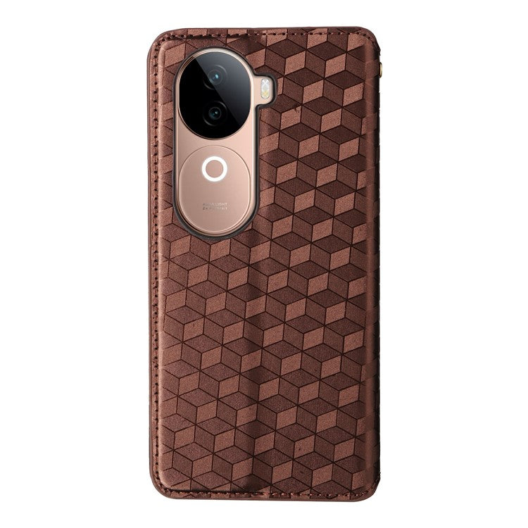 For vivo V40e 5G / iQOO Z9s 5G Wallet Case Rhombus Imprinted Leather Phone Cover - Brown