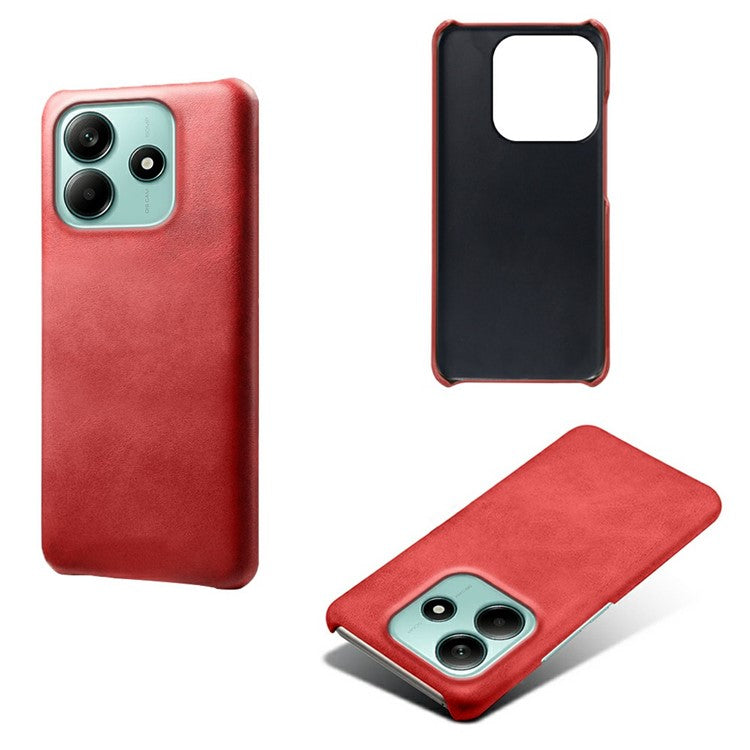 For Xiaomi Redmi Note 14 5G Case Calf Texture PU Leather Hard PC Protective Phone Cover - Red