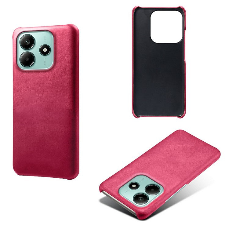 For Xiaomi Redmi Note 14 5G Case Calf Texture PU Leather Hard PC Protective Phone Cover - Rose